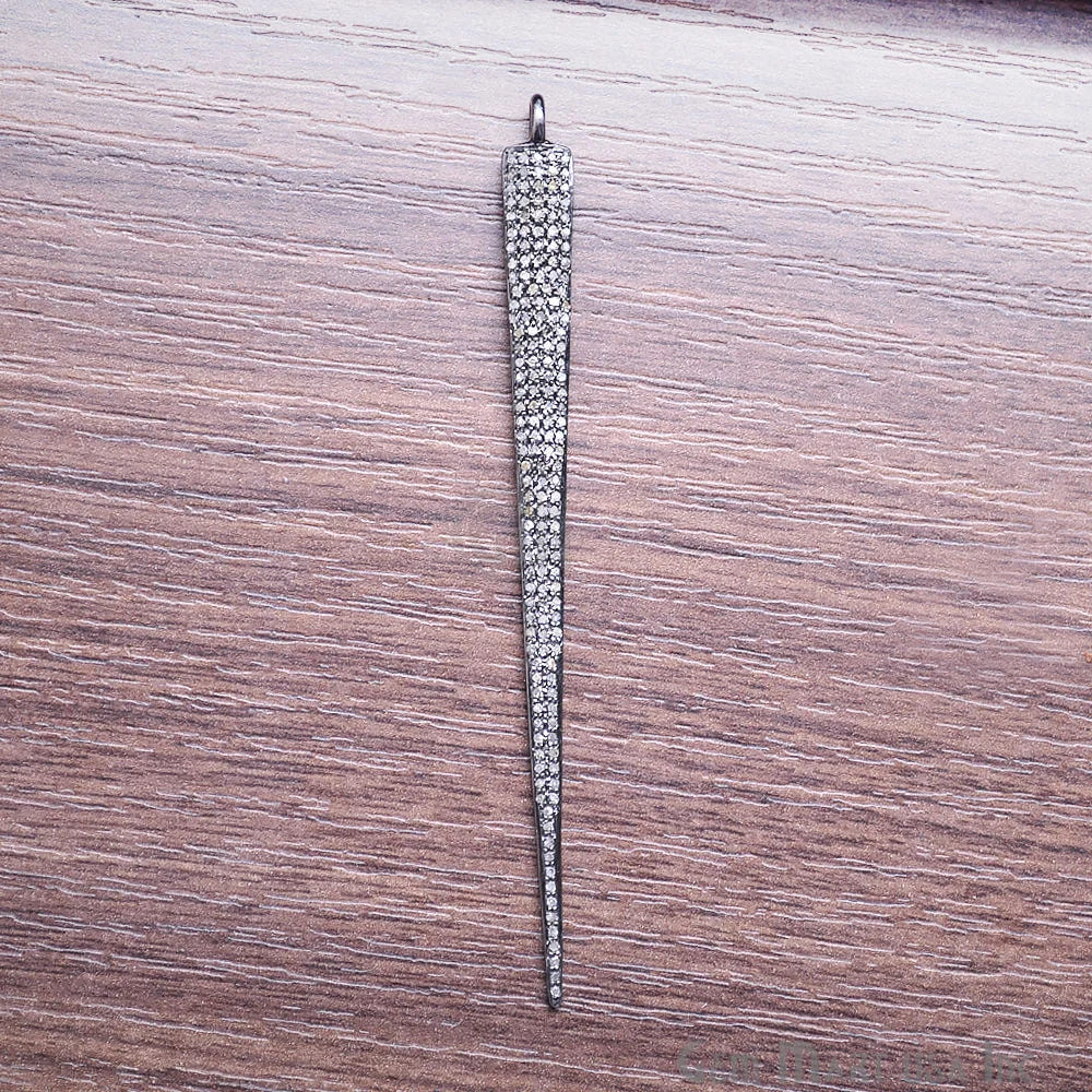 Pave Spike Diamond Charm Pendant, Sterling Silver Necklace Charm Pendant