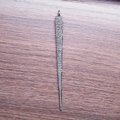 Pave Spike Diamond Charm Pendant, Sterling Silver Necklace Charm Pendant