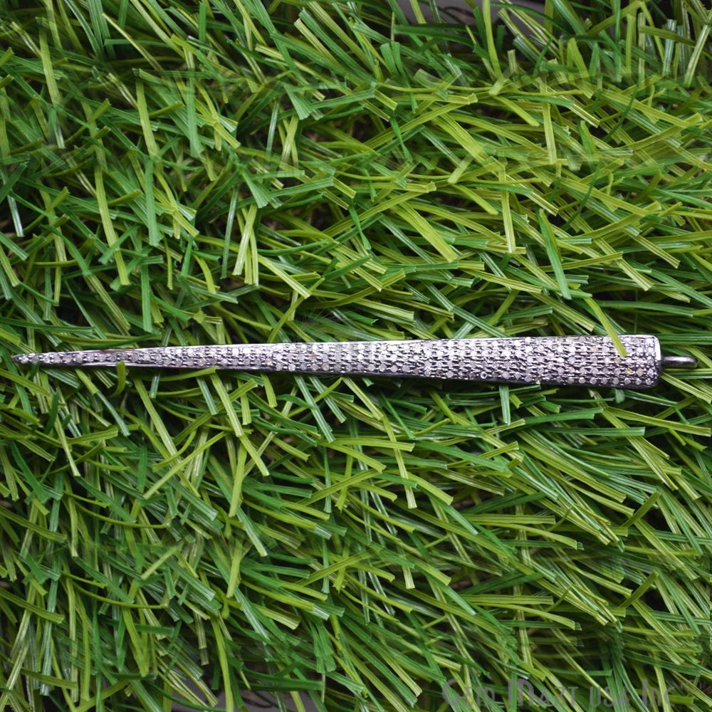 Pave Spike Diamond Charm Pendant, Sterling Silver Necklace Charm Pendant