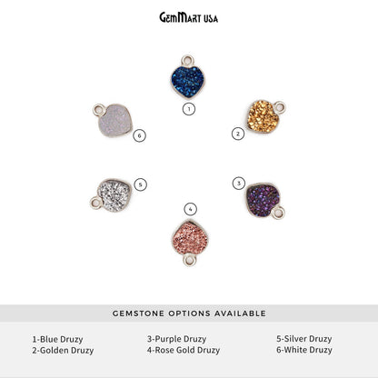 Natural Titanium Druzy 10mm Heart Silver Plated Single Bail Bezel Gemstone Connector