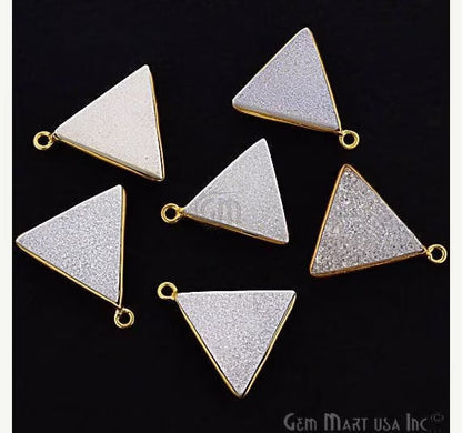 White Druzy Triangle 16mm Single Bail Gold Bezel Druzy Gemstone Connector