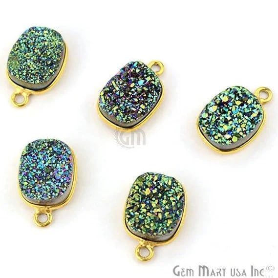 Green Titanium Druzy Octagon 9x11mm Single Bail Gold Bezel Druzy Gemstone Connector