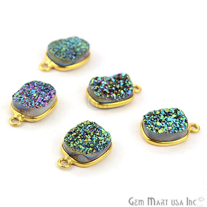 Green Titanium Druzy Octagon 9x11mm Single Bail Gold Bezel Druzy Gemstone Connector