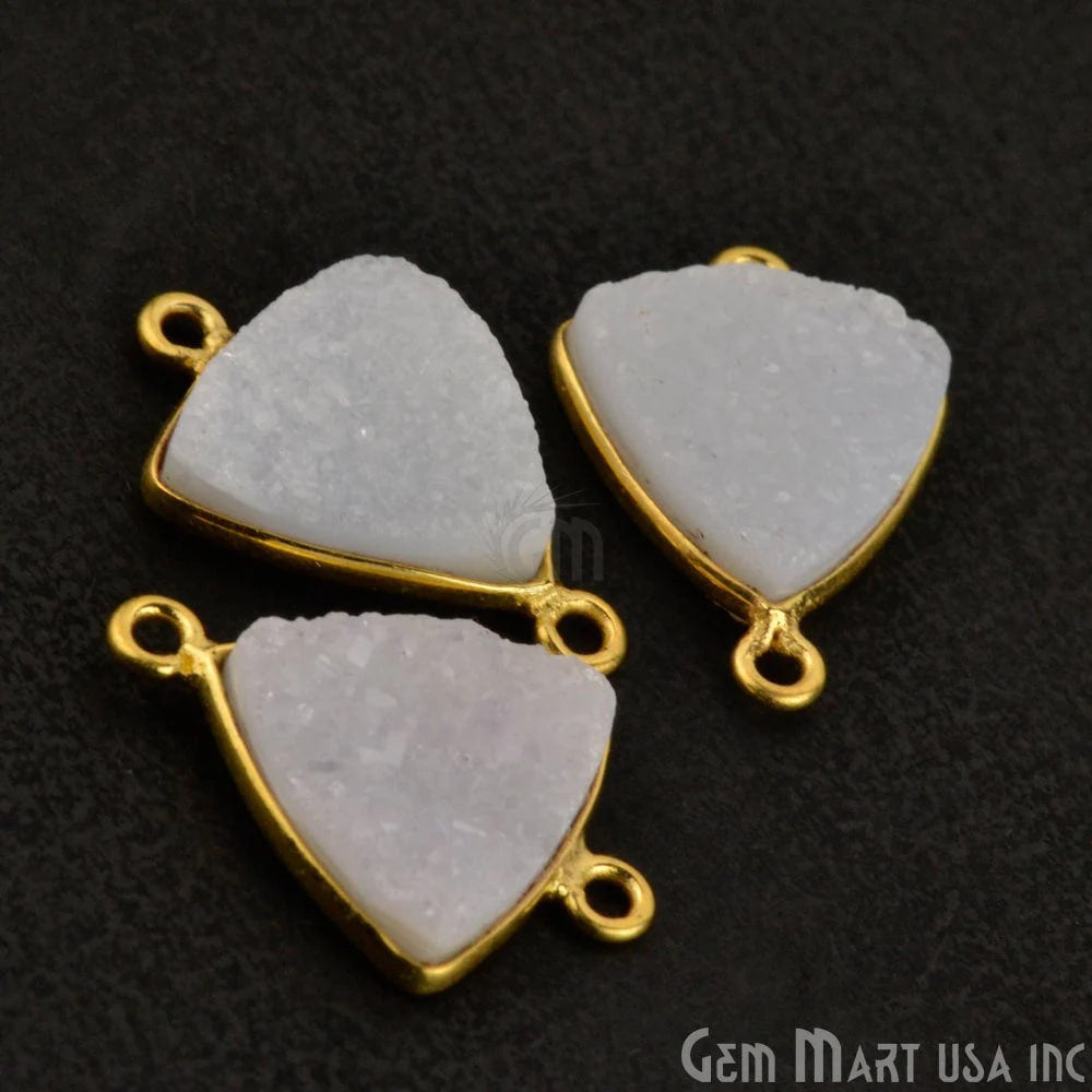 White Druzy 12mm Trilion Gold Plated Double Bail Gemstone Connector