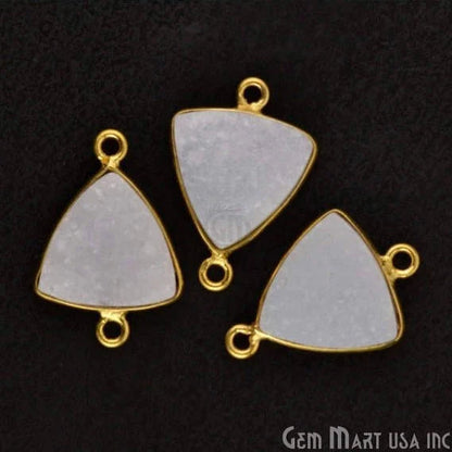 White Druzy 12mm Trilion Gold Plated Double Bail Gemstone Connector