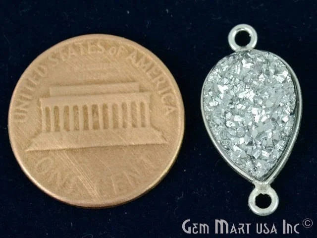 Silver Druzy 10x14mm Pears Silver Plated Double Bail Gemstone Connector