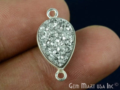 Silver Druzy 10x14mm Pears Silver Plated Double Bail Gemstone Connector