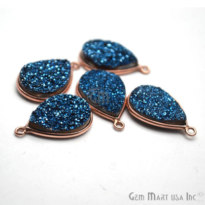 Blue Druzy Titanium Druzy 12x16mm Pears Single Bail Rose Gold Bezel Gemstone Connector
