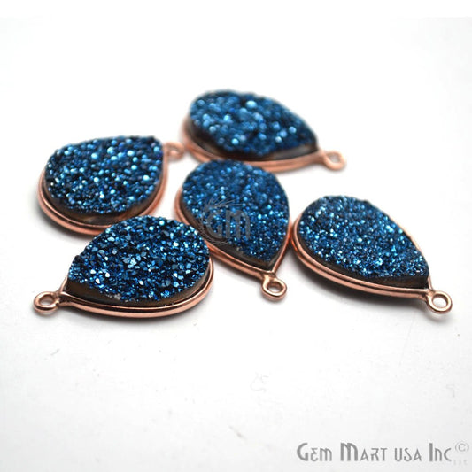 Blue Druzy Titanium Druzy 12x16mm Pears Single Bail Rose Gold Bezel Gemstone Connector