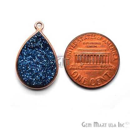 Blue Druzy Titanium Druzy 12x16mm Pears Single Bail Rose Gold Bezel Gemstone Connector
