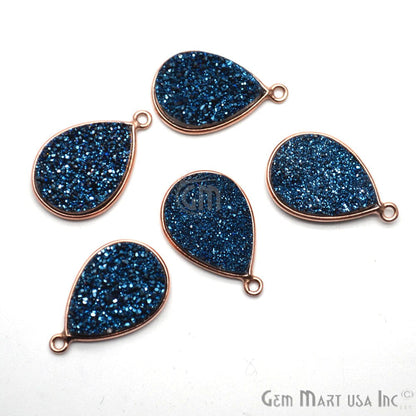 Blue Druzy Titanium Druzy 12x16mm Pears Single Bail Rose Gold Bezel Gemstone Connector