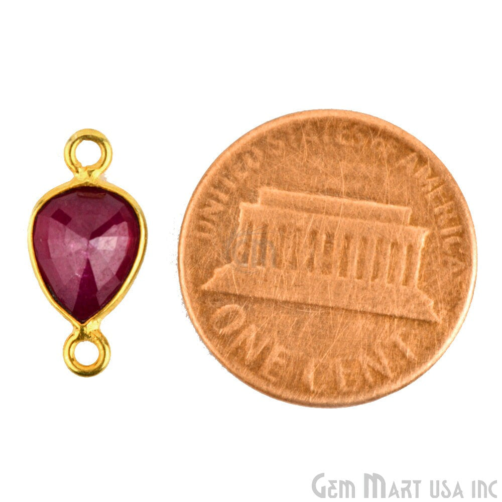 Ruby 7x9mm Pear Shape Double Bail Gold Bezel Connector
