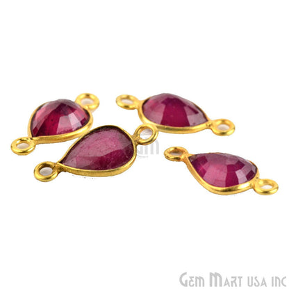 Ruby 7x9mm Pear Shape Double Bail Gold Bezel Connector