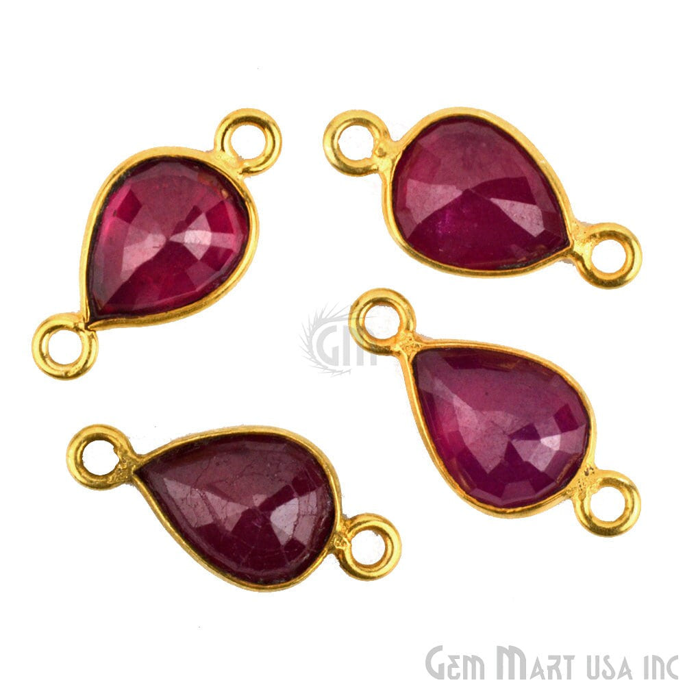 Ruby 7x9mm Pear Shape Double Bail Gold Bezel Connector