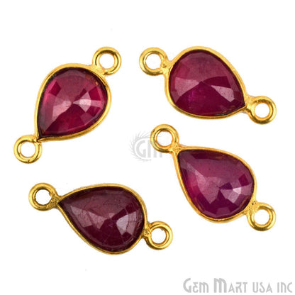 Ruby 7x9mm Pear Shape Double Bail Gold Bezel Connector