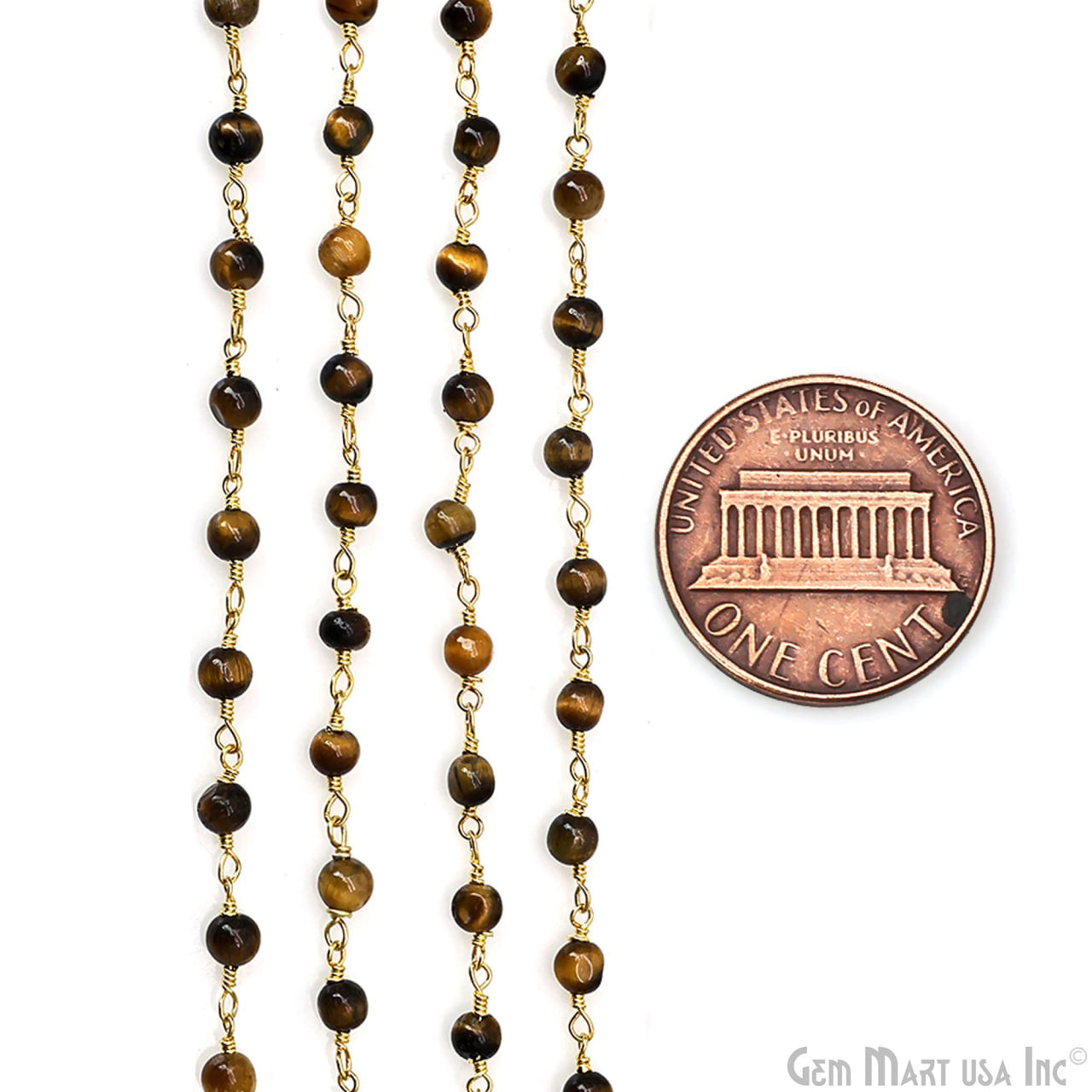 Tiger Eye Beads 4mm Gold Wire Wrapped Rosary Chain