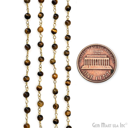 Tiger Eye Beads 4mm Gold Wire Wrapped Rosary Chain