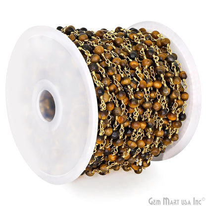 Tiger Eye Beads 4mm Gold Wire Wrapped Rosary Chain