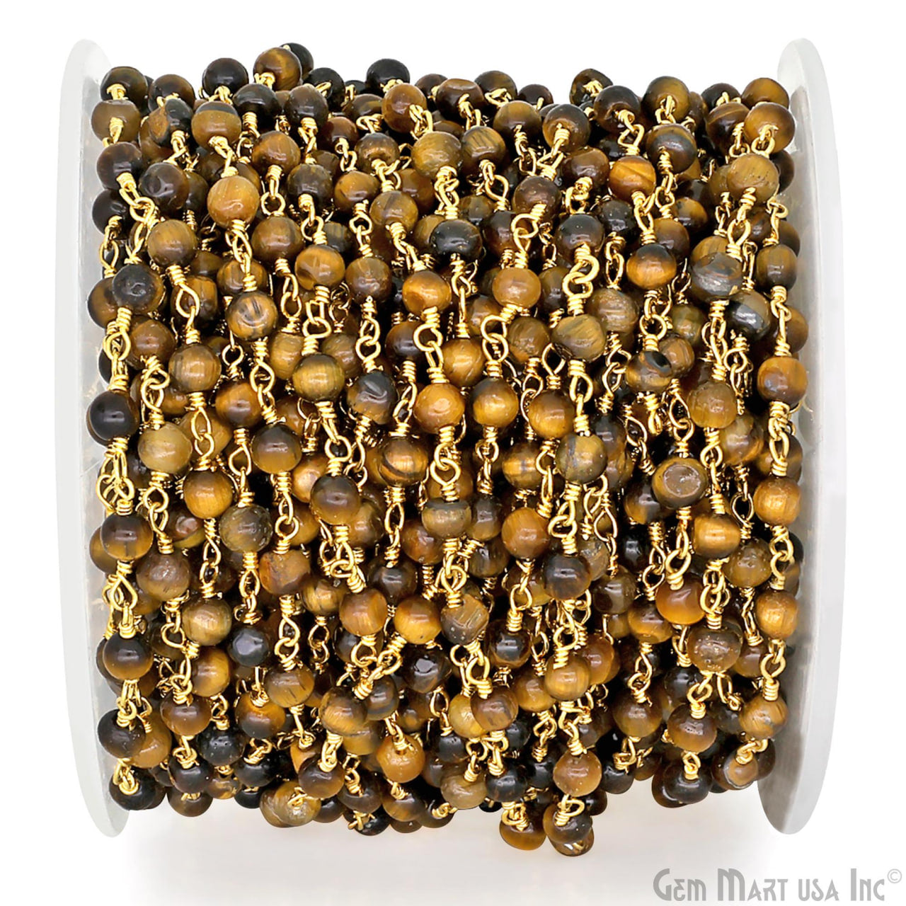 Tiger Eye Beads 4mm Gold Wire Wrapped Rosary Chain