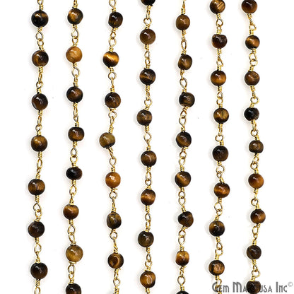 Tiger Eye Beads 4mm Gold Wire Wrapped Rosary Chain