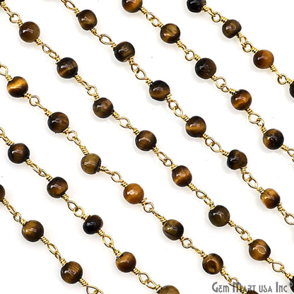 Tiger Eye Beads 4mm Gold Wire Wrapped Rosary Chain