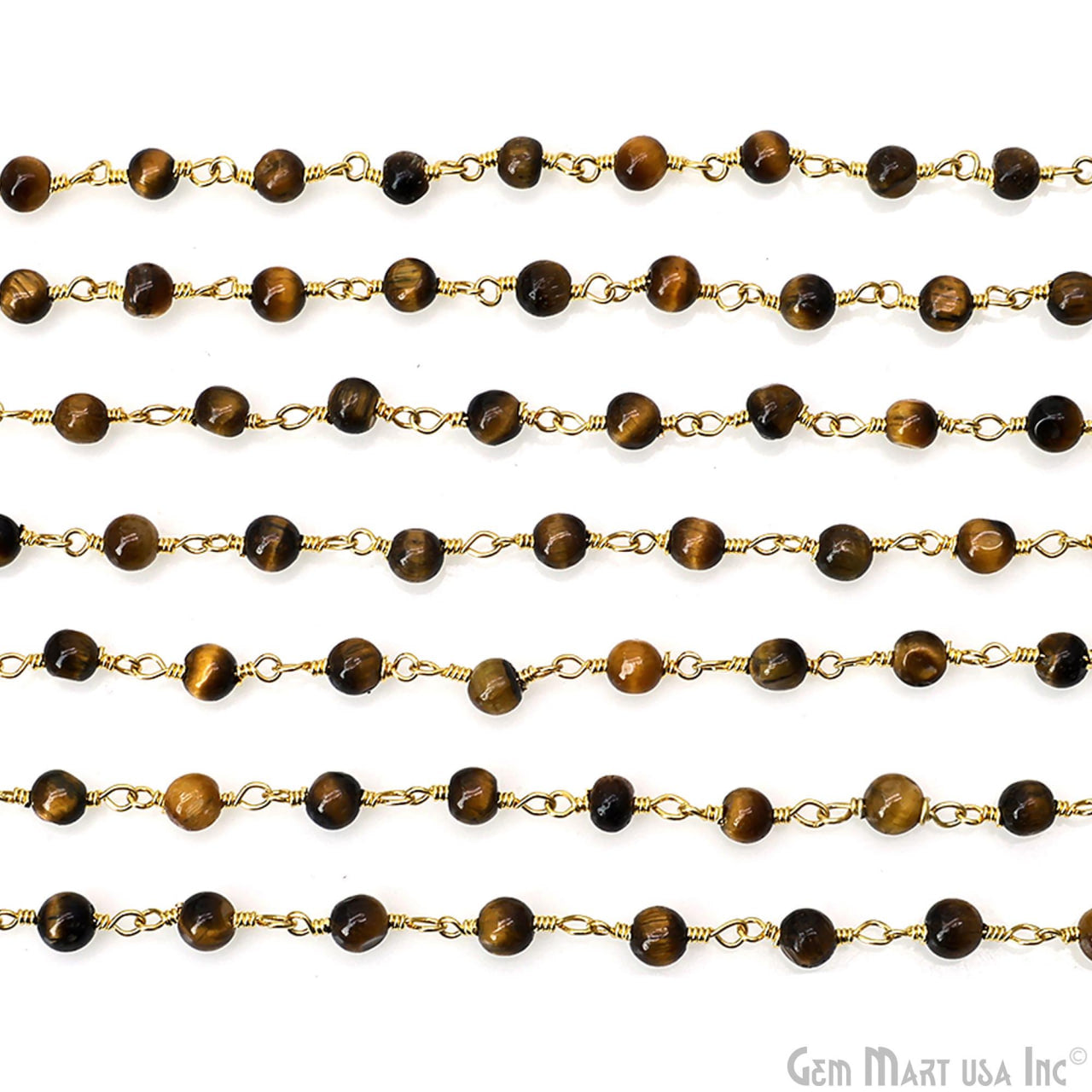 Tiger Eye Beads 4mm Gold Wire Wrapped Rosary Chain