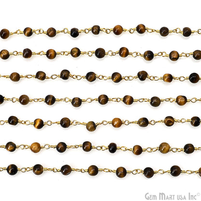Tiger Eye Beads 4mm Gold Wire Wrapped Rosary Chain