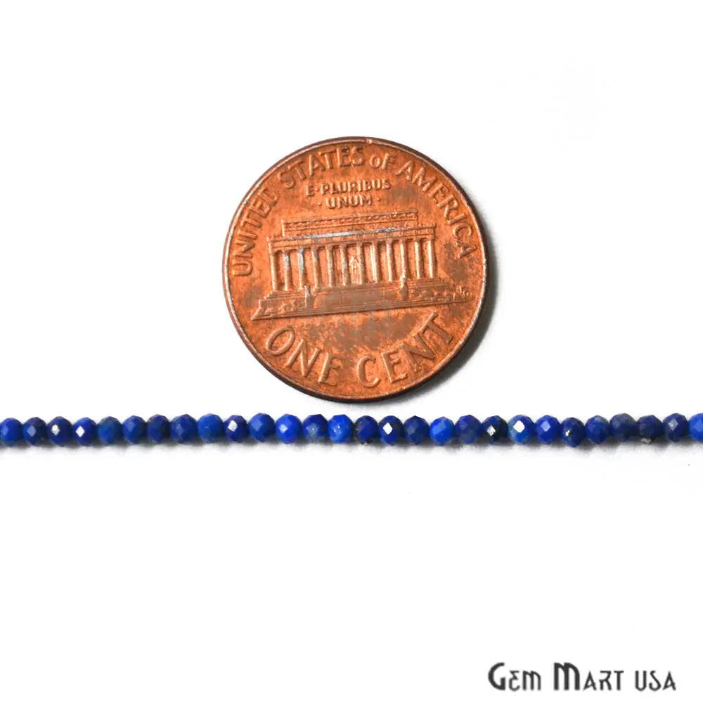 Lapis Rondelle Beads, 12-13 Inch Gemstone Strands, Drilled Strung Nugget Beads, Faceted Round, 2-2.5mm