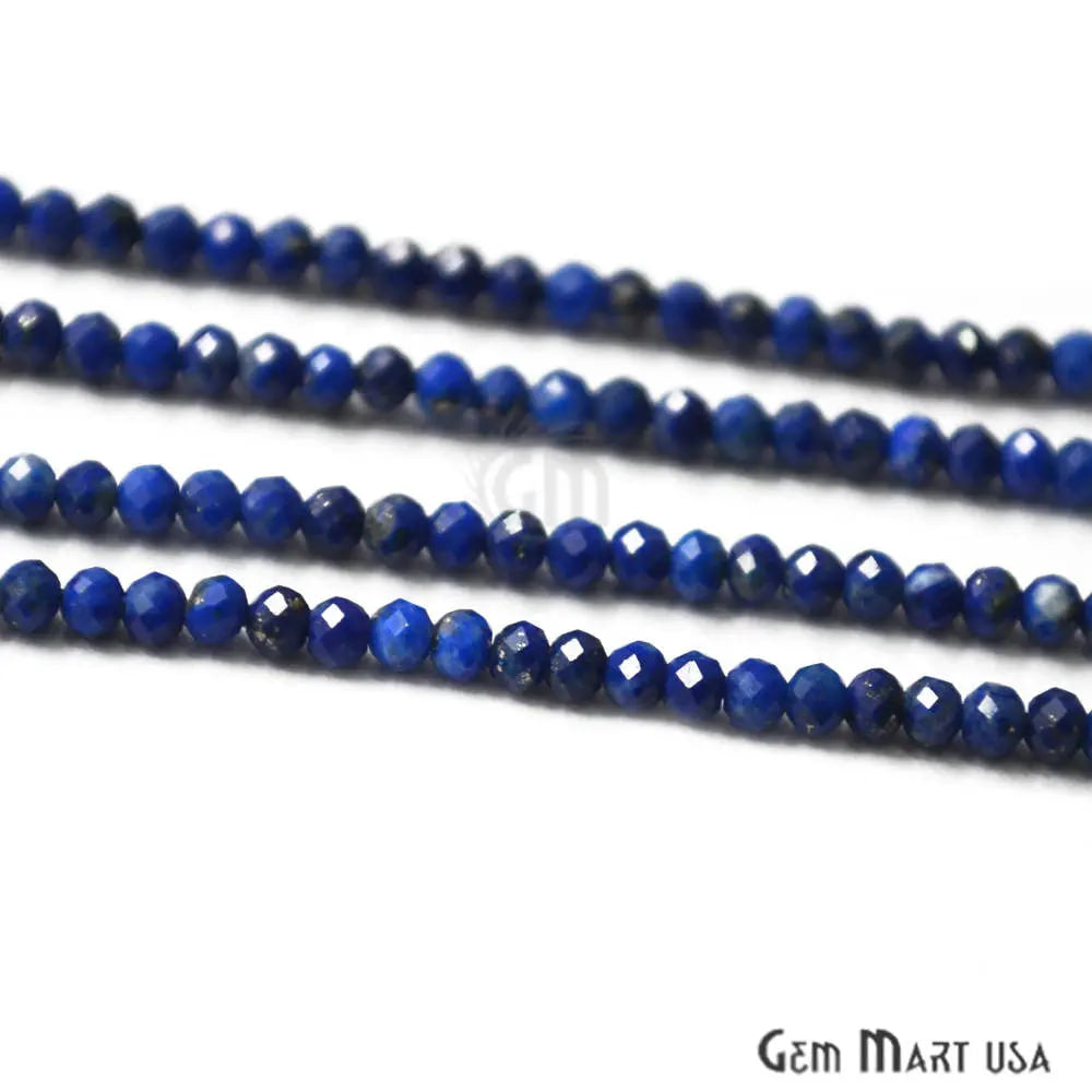 Lapis Rondelle Beads, 12-13 Inch Gemstone Strands, Drilled Strung Nugget Beads, Faceted Round, 2-2.5mm