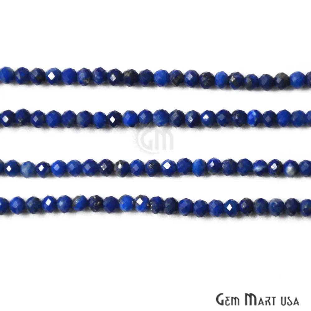 Lapis Rondelle Beads, 12-13 Inch Gemstone Strands, Drilled Strung Nugget Beads, Faceted Round, 2-2.5mm