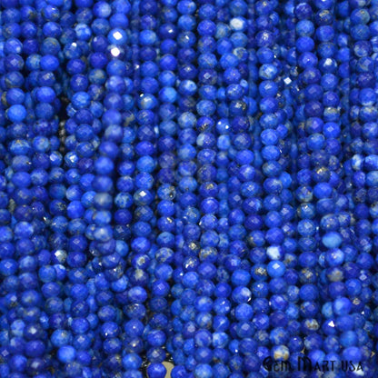 Lapis Rondelle Beads, 12-13 Inch Gemstone Strands, Drilled Strung Nugget Beads, Faceted Round, 2-2.5mm