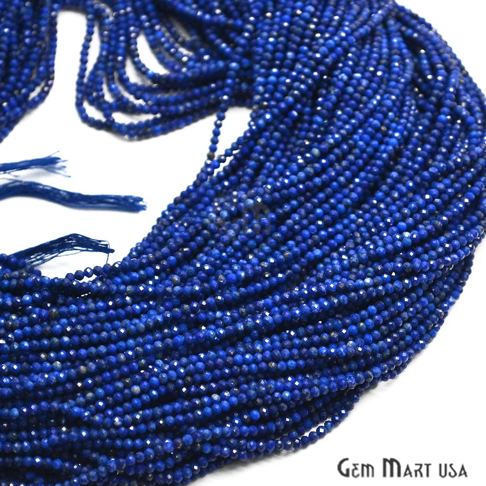 Lapis Rondelle Beads, 12-13 Inch Gemstone Strands, Drilled Strung Nugget Beads, Faceted Round, 2-2.5mm
