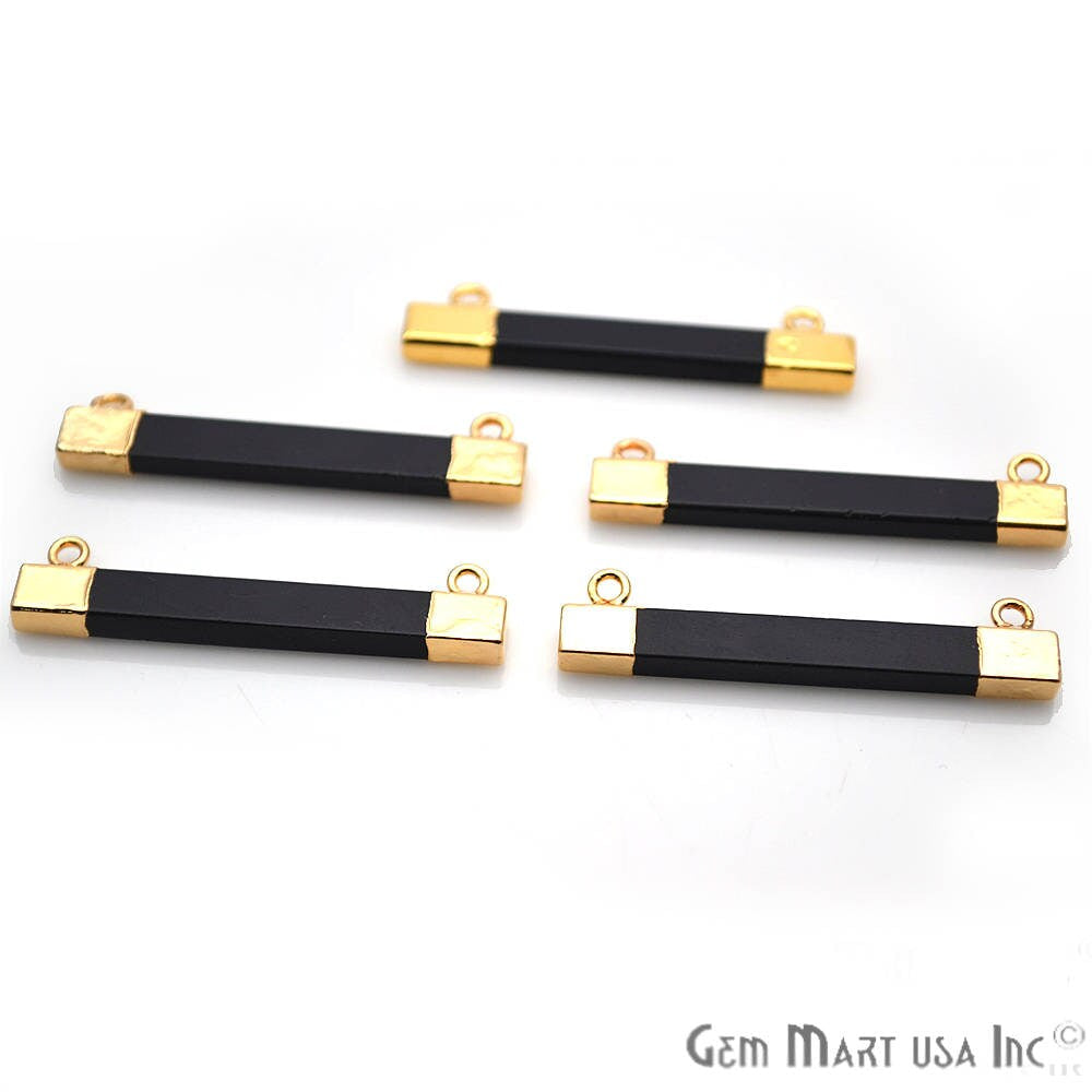 Black Onyx Rectangle Gold Plated Gemstone Connector