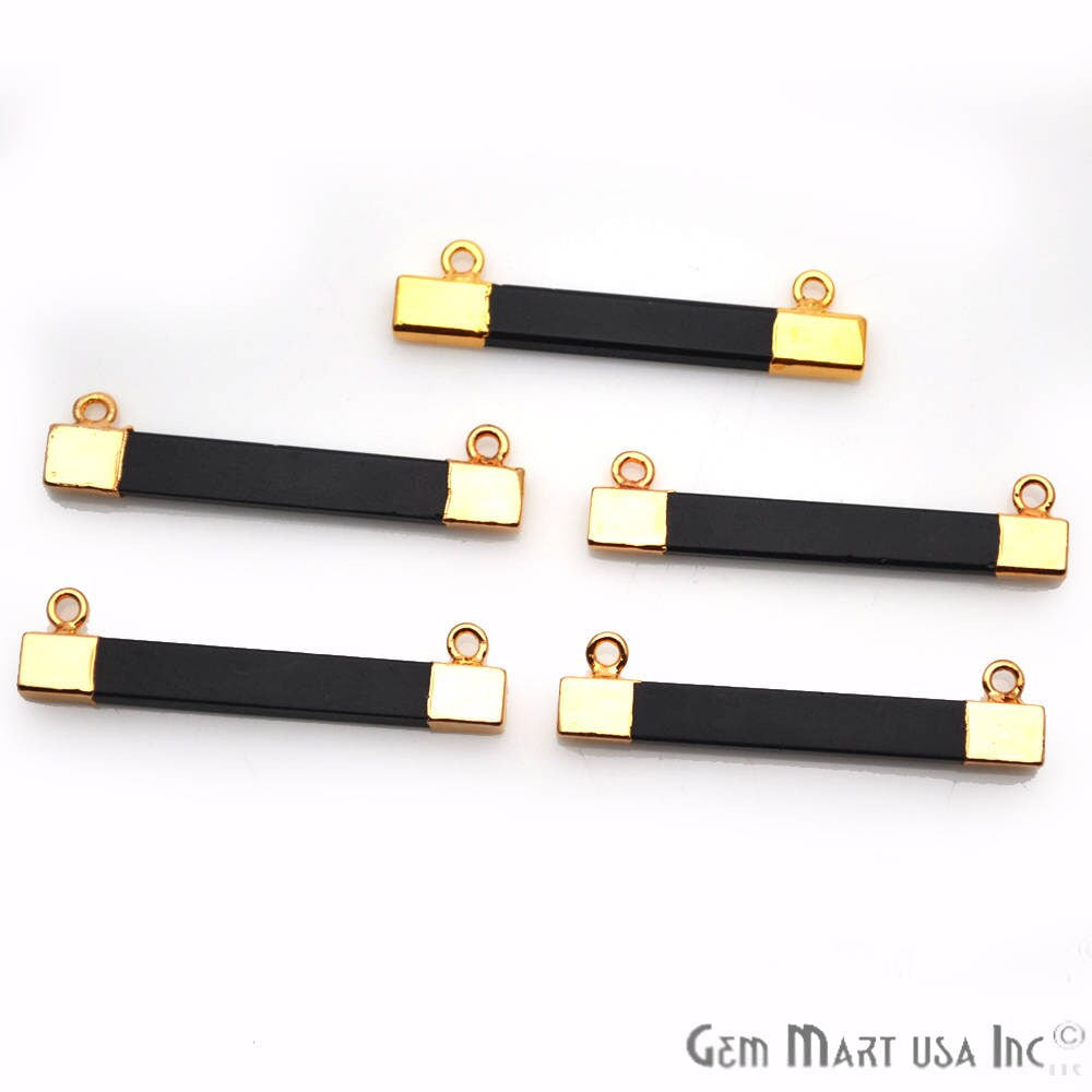 Black Onyx Rectangle Gold Plated Gemstone Connector