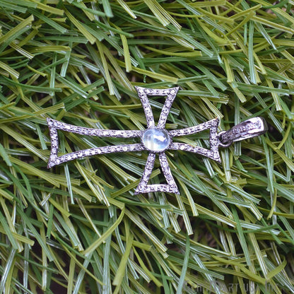 Celtic Cross Pave Diamond Charm Pendant, Sterling Silver Rainbow Necklace Pendant