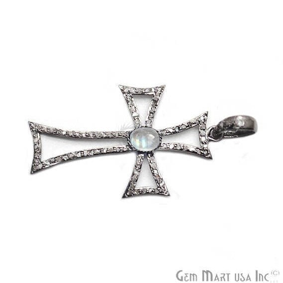 Celtic Cross Pave Diamond Charm Pendant, Sterling Silver Rainbow Necklace Pendant