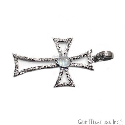 Celtic Cross Pave Diamond Charm Pendant, Sterling Silver Rainbow Necklace Pendant