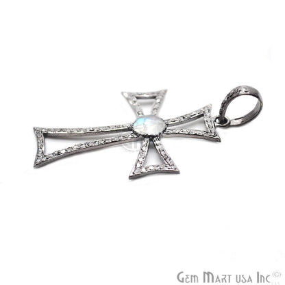 Celtic Cross Pave Diamond Charm Pendant, Sterling Silver Rainbow Necklace Pendant