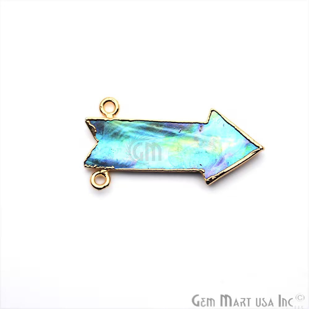 Abalone Shell 36x17mm Arrow Shape Double Bail Gold Electroplated Connector