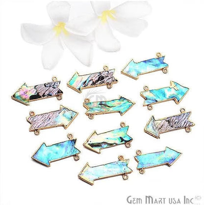 Abalone Shell 36x17mm Arrow Shape Double Bail Gold Electroplated Connector