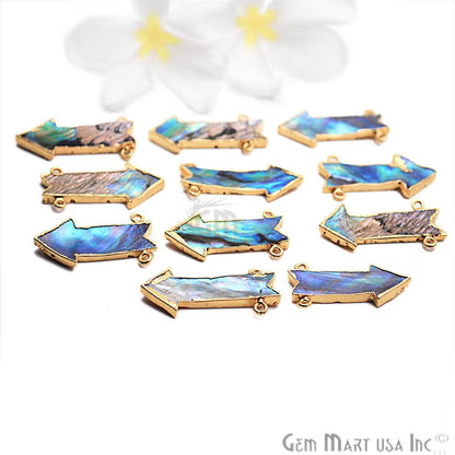 Abalone Shell 36x17mm Arrow Shape Double Bail Gold Electroplated Connector