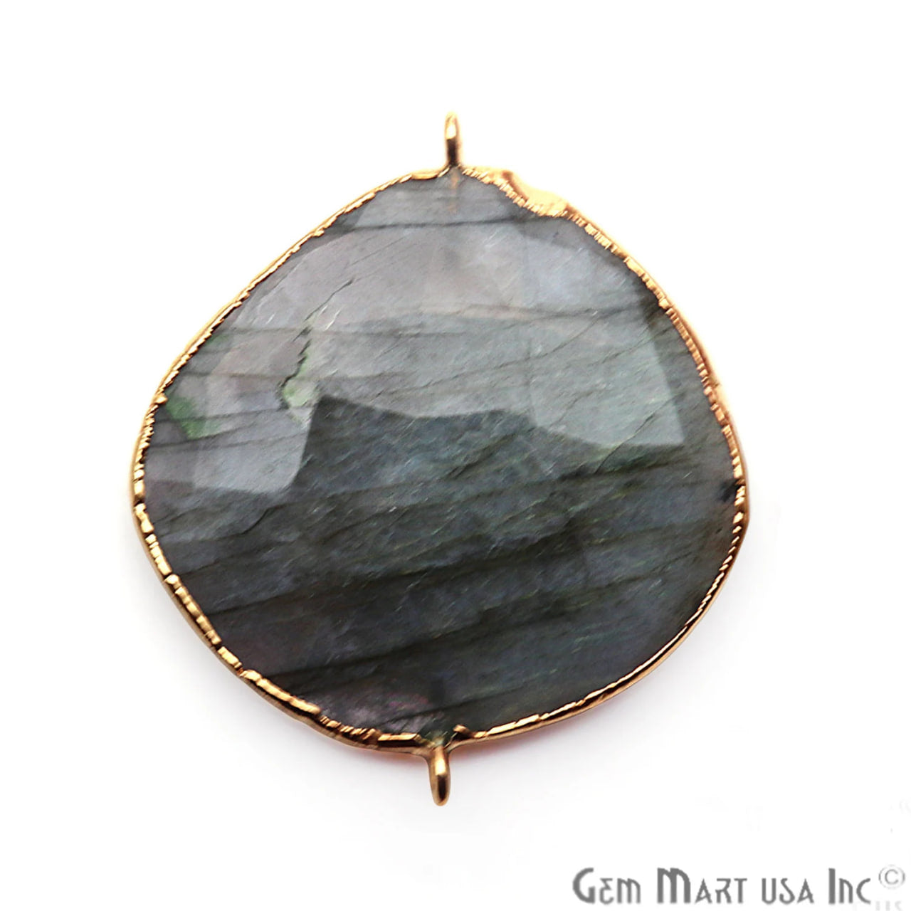 Labradorite 36x32mm Free Form Shape Gold Electroplated Double Bail Gemstone Connector