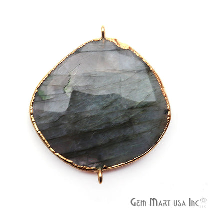 Labradorite 36x32mm Free Form Shape Gold Electroplated Double Bail Gemstone Connector
