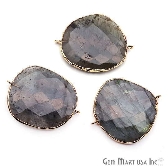 Labradorite 36x32mm Free Form Shape Gold Electroplated Double Bail Gemstone Connector