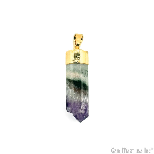 Amethyst Pencil 37x10mm Gold Electroplated Single Bail Rough Gemstone Pendant