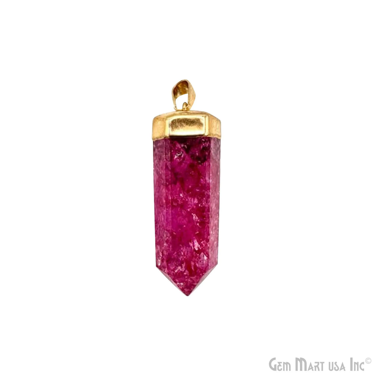 Pink Crackle Quartz Pencil 45x12mm Gold Electroplated Single Bail Gemstone Pendant