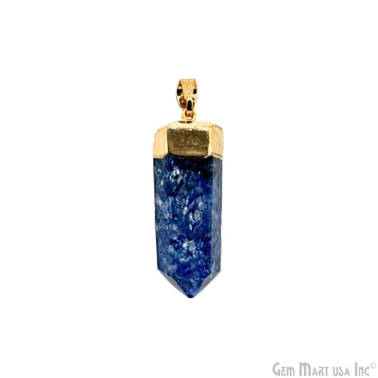 Blue Crackle Quartz Pencil 45x12mm Gold Electroplated Single Bail Gemstone Pendant