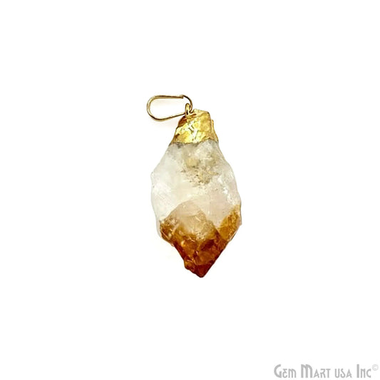 Citrine Free Form 37x20mm Gold Electroplated Single Bail Rough Gemstone Pendant