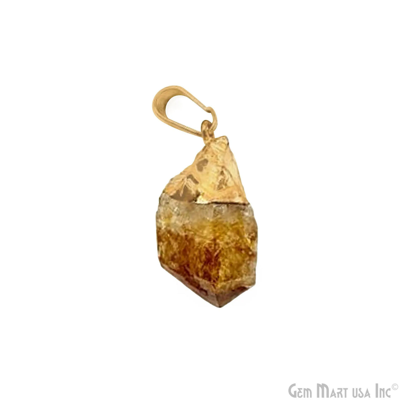 Citrine Free Form 37x12mm Gold Electroplated Single Bail Rough Gemstone Pendant