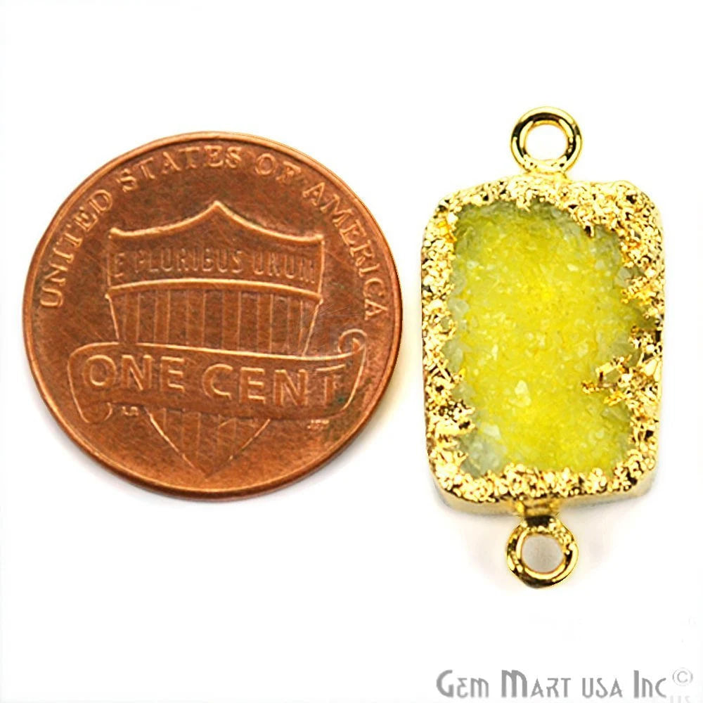 Lemon Druzy Gold Electroplated 25x12mm Fancy Shape Double Bail Gemstone Connector